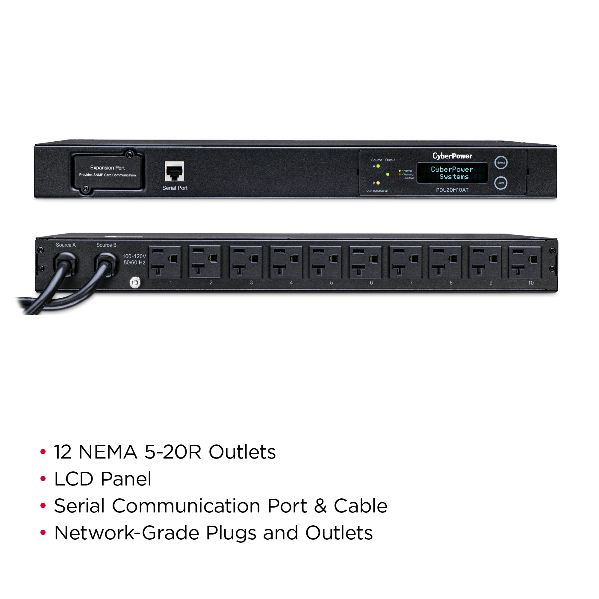 CyberPower PDU20MT10AT Metered ATS PDU 10 Outlets 1U Rackmount 100-120V/20A 