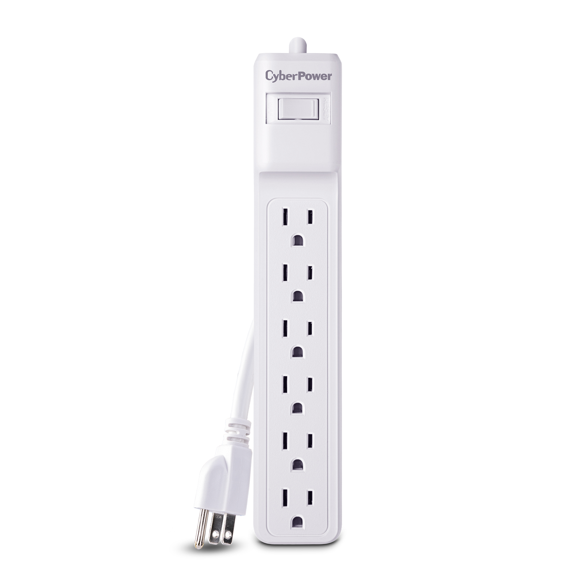 CableWhite CyberPower 6 Outlet 500 Joules Surge Protector with 2ft 