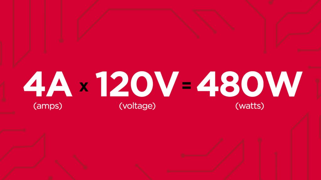 calculate watts formula, Amps x Voltage = Watts