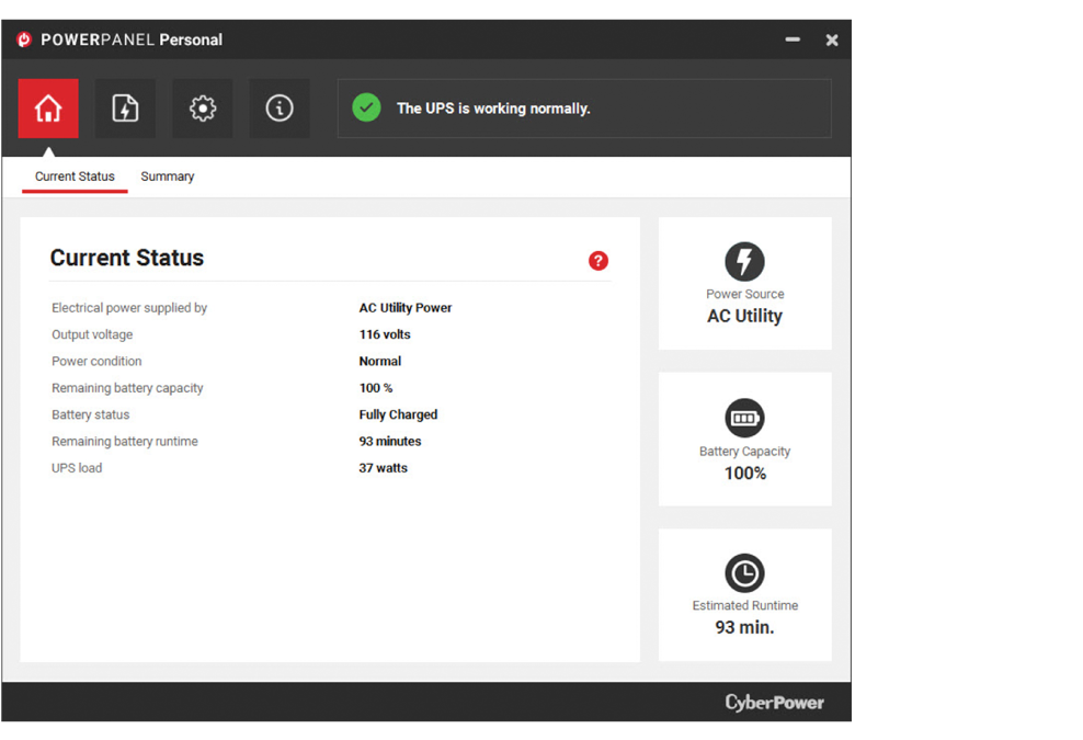 PowerPanel Personal status view screenshot